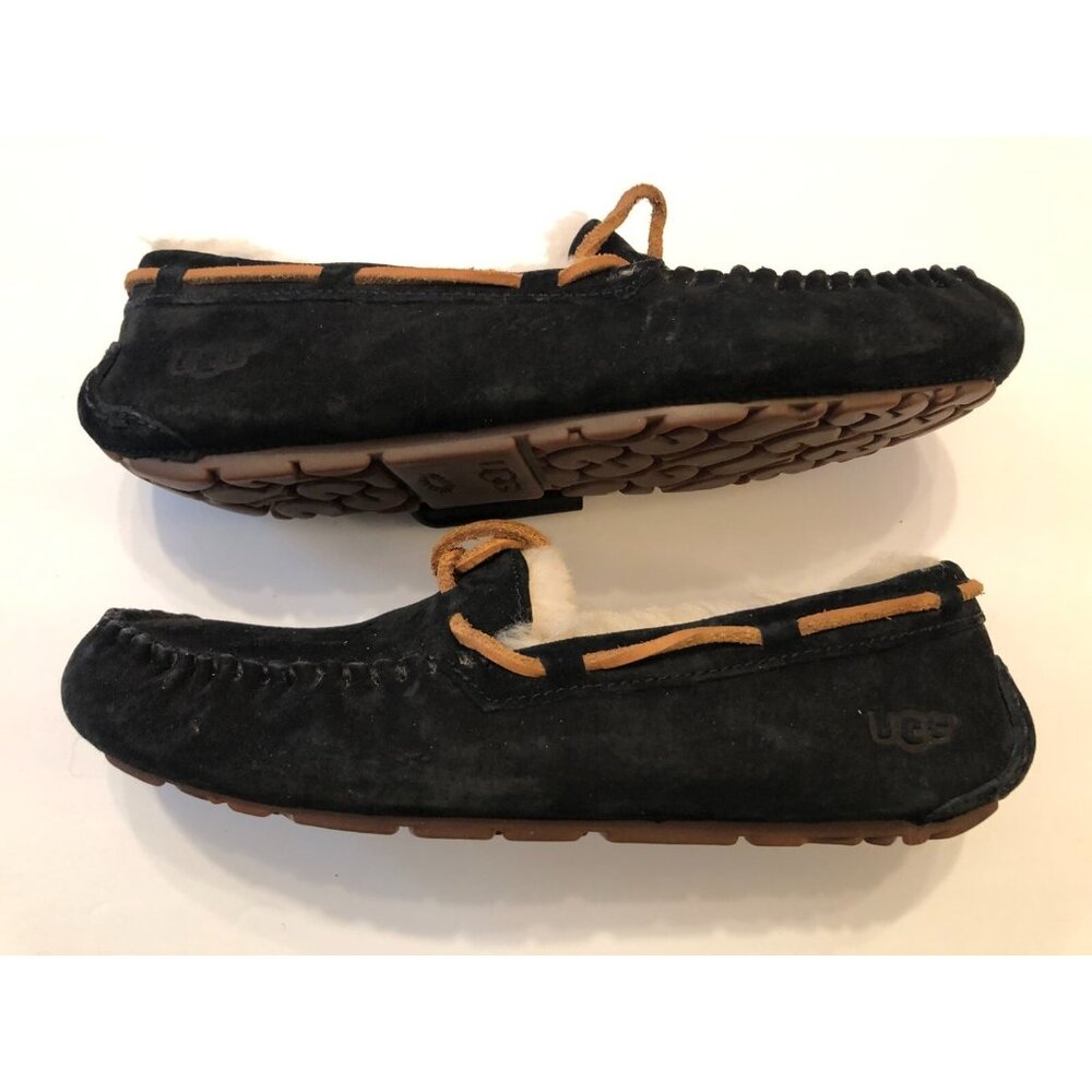 UGG women's black suede shearling moccasin slippers 5612 size: 8 - Picture 2 of 7